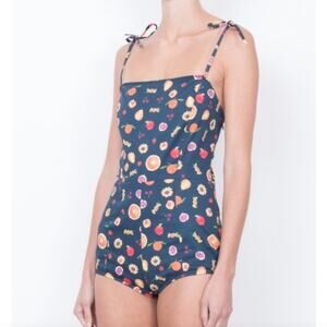 LHD Sainte Maxime Tie Tank BodySuit, Retro Mini Fruit Navy Blue, 2, Twee Cherry